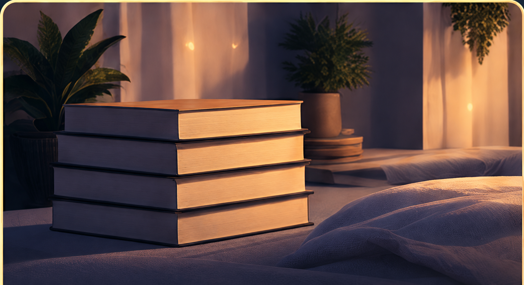 An open book in a warm reading nook